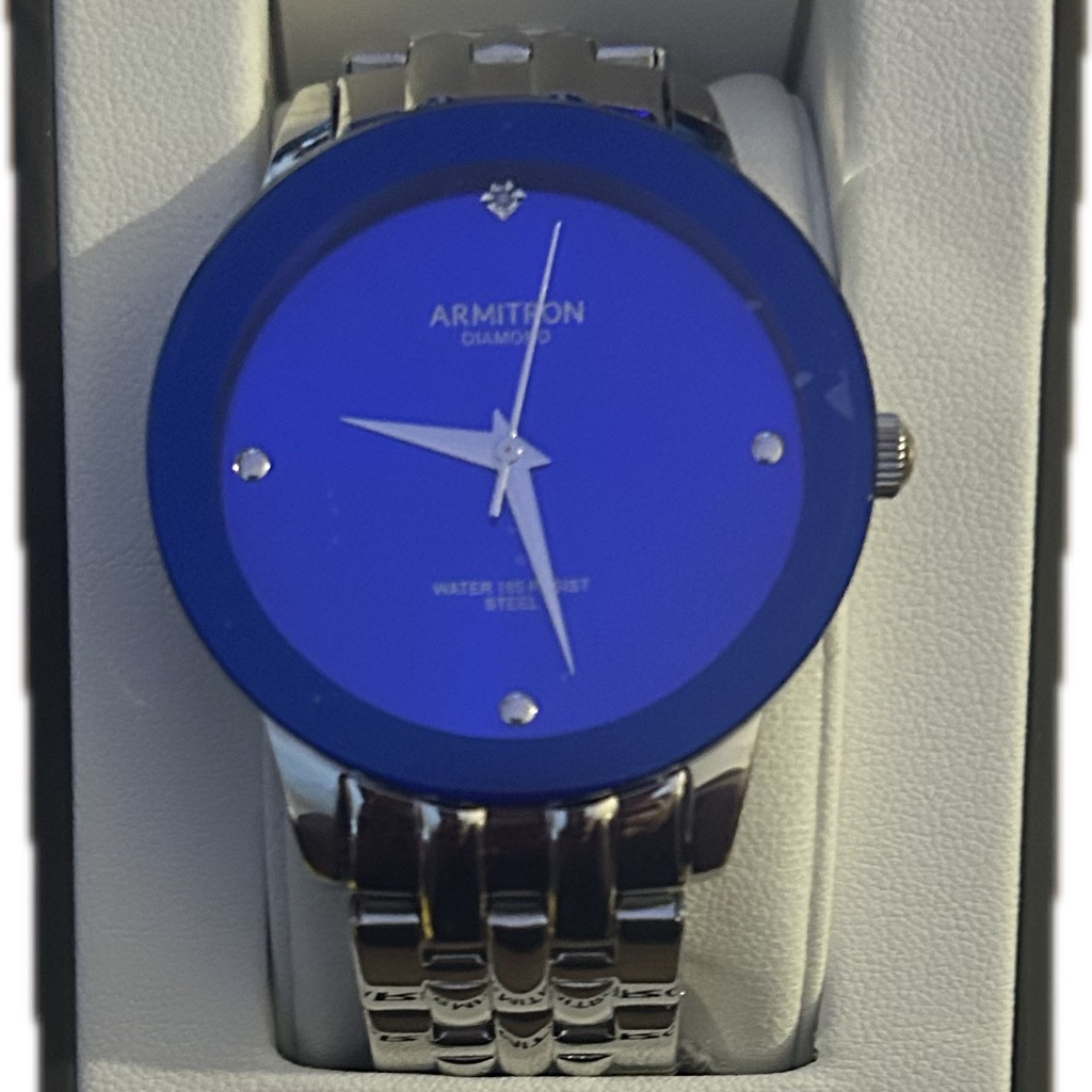 Armitron Blue And Silver Watch With Diamond Markers And Metal Link Band